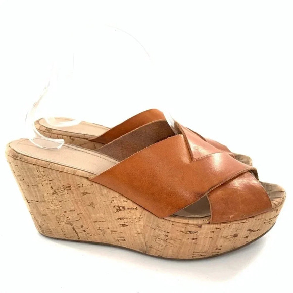 Made in Italy womens sandals size 9 tan leather cork chunky platforms - Picture 1 of 14